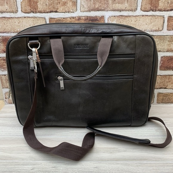 Kenneth Cole Reaction Colombian Leather Laptop Portfolio Briefcase Bag Brown - Picture 1 of 16